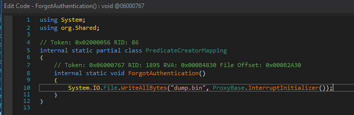 Modified dnSpy function to load malware